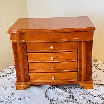 Lot 56 Wood Jewelry Box 4 Drawers Top & Side Open