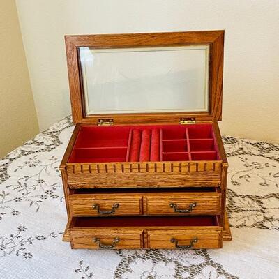 Lot 57 Wood Jewelry Box Glass Top 2 Drawers
