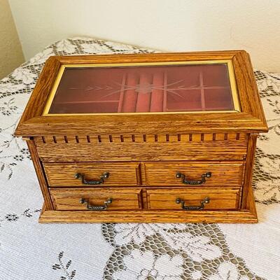 Lot 57 Wood Jewelry Box Glass Top 2 Drawers