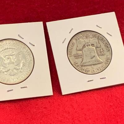 90% SILVER TOTAL (1.00 ) ONE DOLLAR IN HALF DOLLARS Kennedy Franklin 1951 S