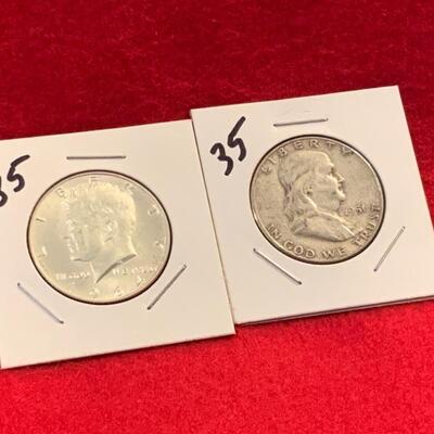 90% SILVER TOTAL (1.00 ) ONE DOLLAR IN HALF DOLLARS Kennedy Franklin 1951 S
