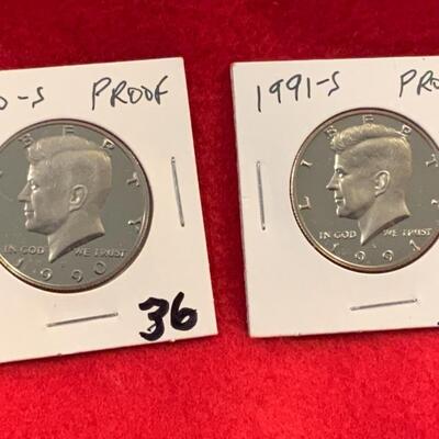 2 KENNEDY S PROOF MINT HALF DOLLARS 1990s 1991s
