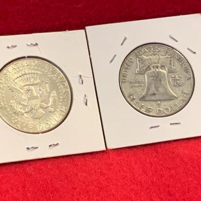 90% SILVER TOTAL (1.00 ) ONE DOLLAR IN HALF DOLLARS Kennedy Franklin 1954 D