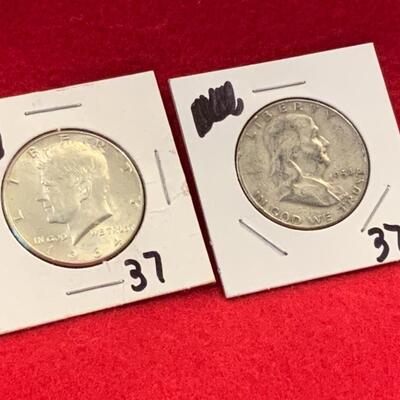 90% SILVER TOTAL (1.00 ) ONE DOLLAR IN HALF DOLLARS Kennedy Franklin 1954 D