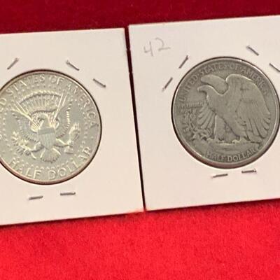 90% SILVER TOTAL (1.00 ) ONE DOLLAR IN HALF DOLLARS Kennedy Liberty 
