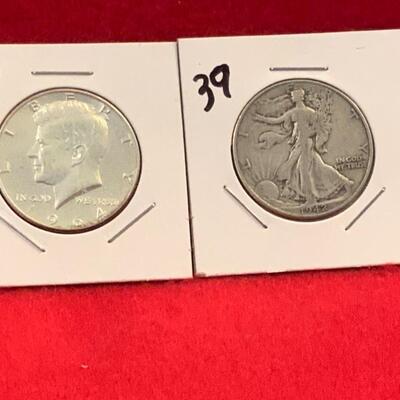 90% SILVER TOTAL (1.00 ) ONE DOLLAR IN HALF DOLLARS Kennedy Liberty 