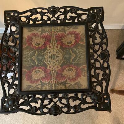 Unique vintage iron plant stand with tapestry insert
