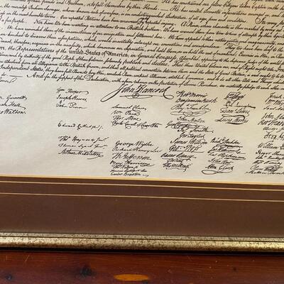 Framed print of the signed declaration of independence