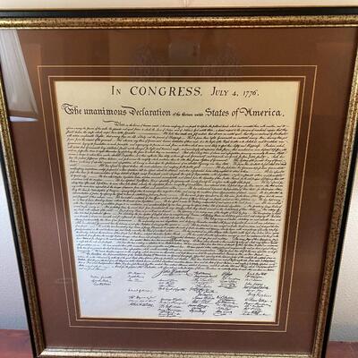 Framed print of the signed declaration of independence