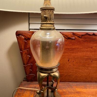 Pair of lovely vintage brass & glass lamps