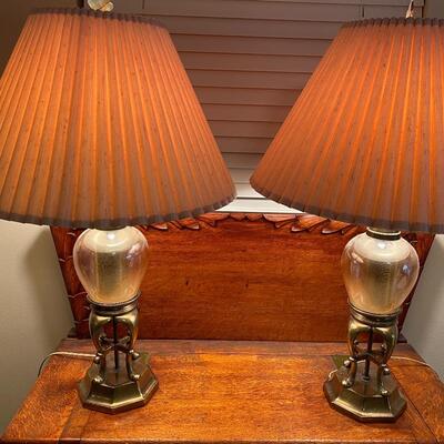 Pair of lovely vintage brass & glass lamps