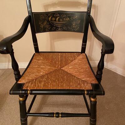 Fabulous vintage Hitchcock black stenciled armchair with rush seat