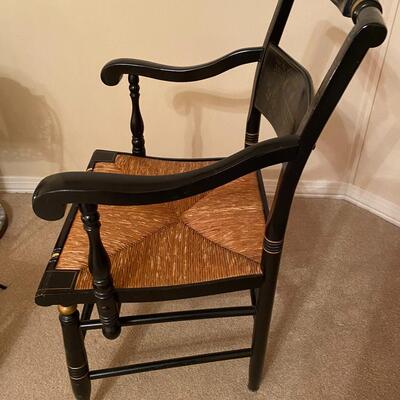 Fabulous vintage Hitchcock black stenciled armchair with rush seat