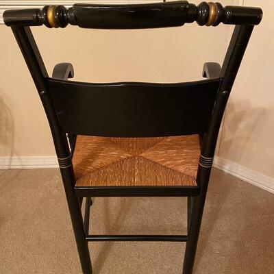 Fabulous vintage Hitchcock black stenciled armchair with rush seat