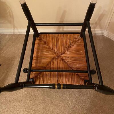 Fabulous vintage Hitchcock black stenciled armchair with rush seat