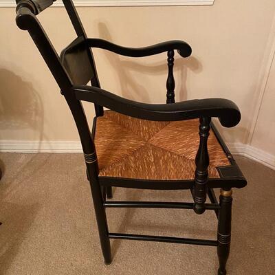 Fabulous vintage Hitchcock black stenciled armchair with rush seat