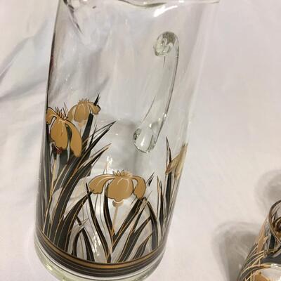 Culver Ltd Very Rare Black & 22K Gold Flower Rocks Glasses 8 Piece Set