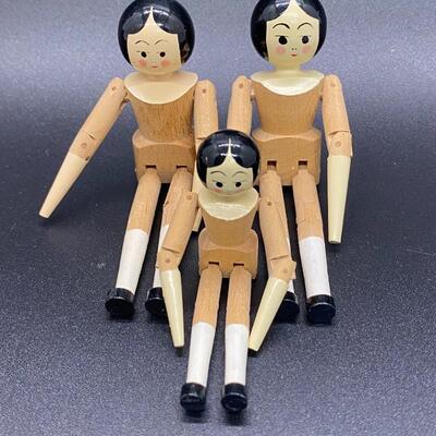 Set of 3 Eric Horne Articulated Jointed Wood Peg Leg Dollhouse Dolls Signed