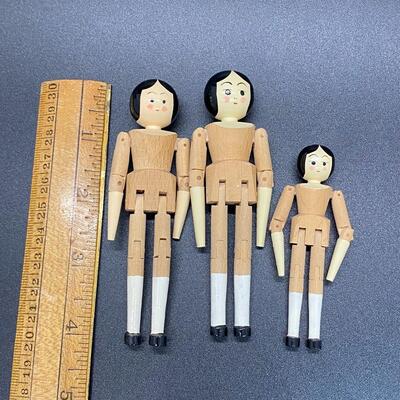Set of 3 Eric Horne Articulated Jointed Wood Peg Leg Dollhouse Dolls Signed