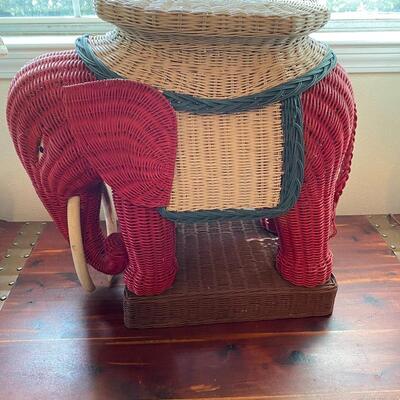 Red, White & Blue Wicker Elephant stool/plant stand