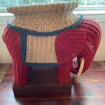 Red, White & Blue Wicker Elephant stool/plant stand