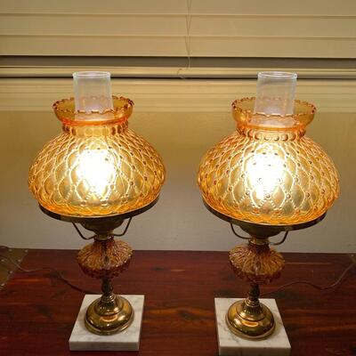Pair of vintage electric â€œoilâ€ lamps on marble base 
