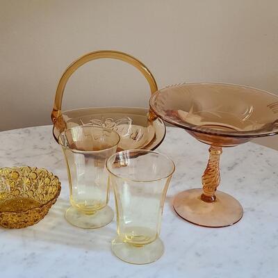 Lot 501: Pink, Yellow, and Amber Depression Glass