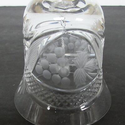 Nice Clear Cut Glass Bell with Grapes and Leaves Cutting    See additional photos
