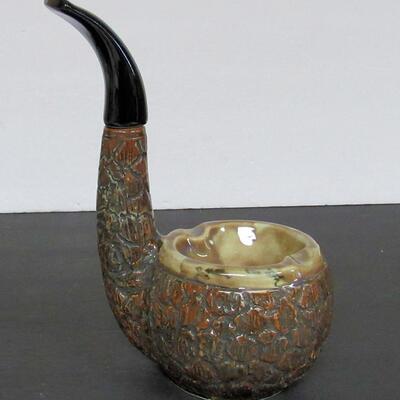 Old Heavy Pottery Booze Bottle Ashtray Shaped Like a Pipe, Handle Removes For Booze 
