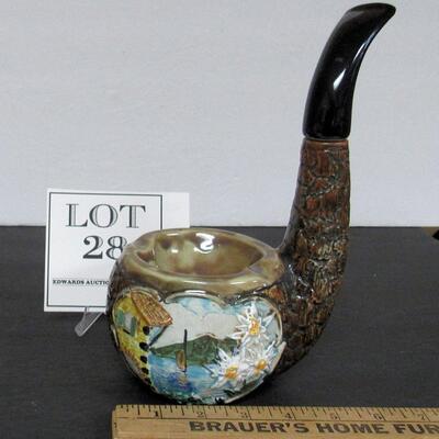 Old Heavy Pottery Booze Bottle Ashtray Shaped Like a Pipe, Handle Removes For Booze 