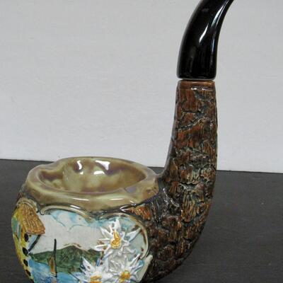 Old Heavy Pottery Booze Bottle Ashtray Shaped Like a Pipe, Handle Removes For Booze 