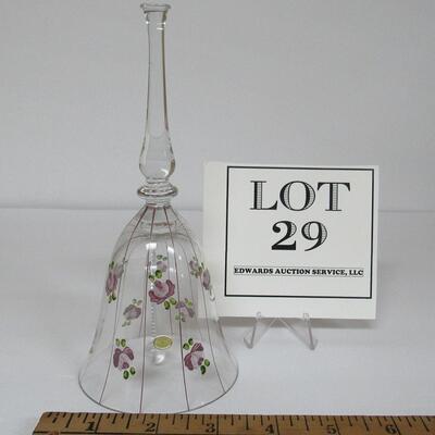Made in Hungary, Clear Glass Bell With Hand Painted Roses