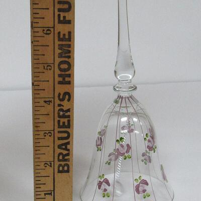 Made in Hungary, Clear Glass Bell With Hand Painted Roses