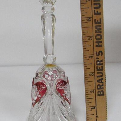 Vintage Enesco Pressed Glass Lead Crystal Bell, Made in West Germany, Hearts and Roses