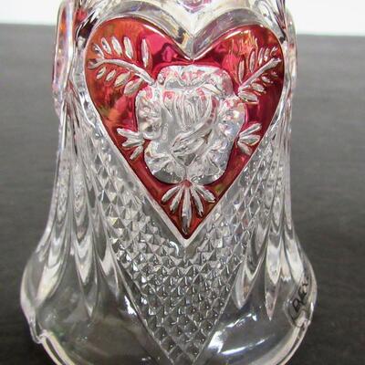 Vintage Enesco Pressed Glass Lead Crystal Bell, Made in West Germany, Hearts and Roses