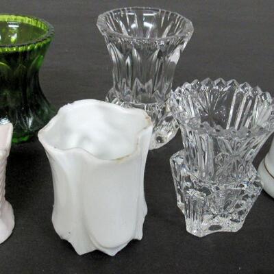 6 Vintage Toothpick Holders, 3 Pressed Glass, 3 Fine China