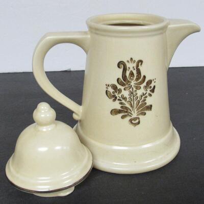 Pfaltzagraff Coffee Pot With Cover, Ivory Colored Village Pattern