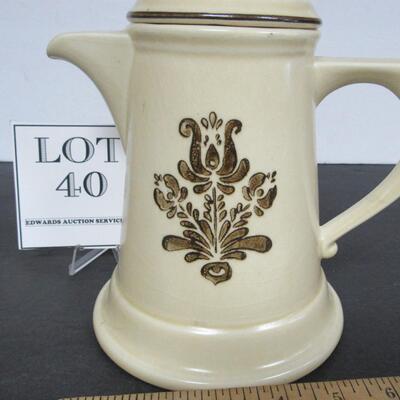 Pfaltzagraff Coffee Pot With Cover, Ivory Colored Village Pattern