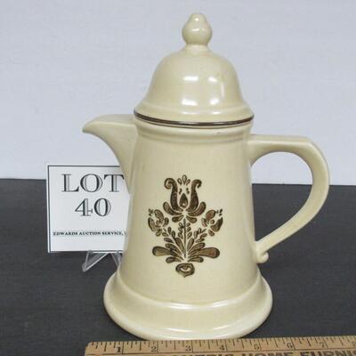Pfaltzagraff Coffee Pot With Cover, Ivory Colored Village Pattern