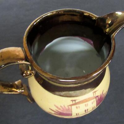Nice Small Copper Luster Creamer With Scenic Pattern, Unmarked