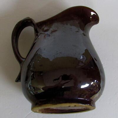 Vintage Brown Glazed Pottery Pitcher, Unmarked