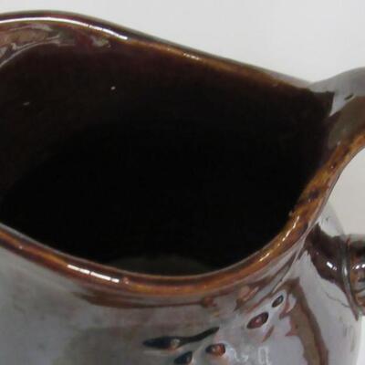 Vintage Brown Glazed Pottery Pitcher, Unmarked