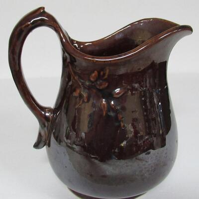 Vintage Brown Glazed Pottery Pitcher, Unmarked