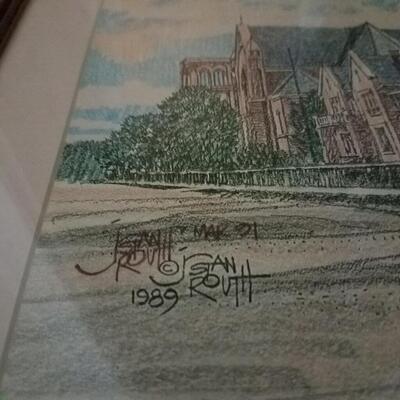 Lot of 2 Stan Routh Signed Pen & Ink Watercolor Prints Framed