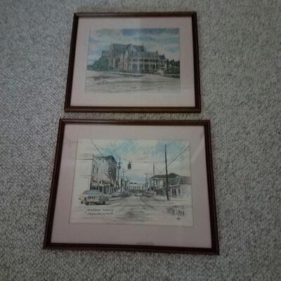 Lot of 2 Stan Routh Signed Pen & Ink Watercolor Prints Framed