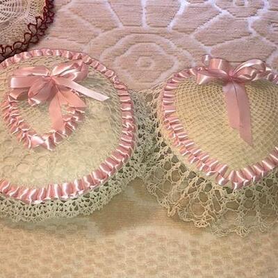 Lot 80 Group 4 Crocheted Pillows and Doilies Starched Ruffles 