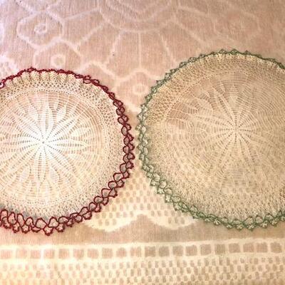 Lot 80 Group 4 Crocheted Pillows and Doilies Starched Ruffles 
