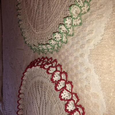 Lot 80 Group 4 Crocheted Pillows and Doilies Starched Ruffles 