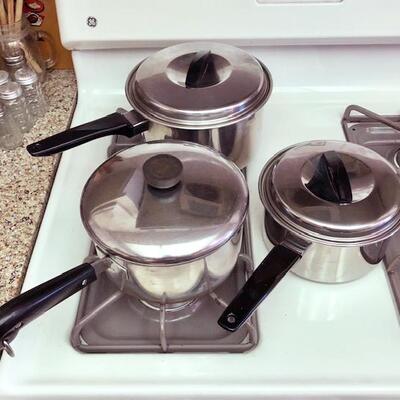 Lot 98 Group 3 Assorted Stainless Steel Sauce Pans with Covers