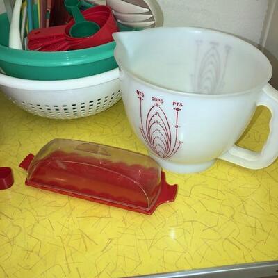Lot 104 MCM Kitchy Kitchen Kollection!  Flowers Napkin Holder Utensils Cookie Cutter Plastic